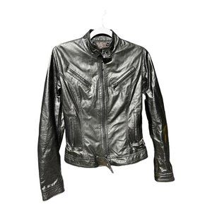 Vera Pelle Genuine Italian Leather Moto Jacket Black Size 42/S Womens So Soft